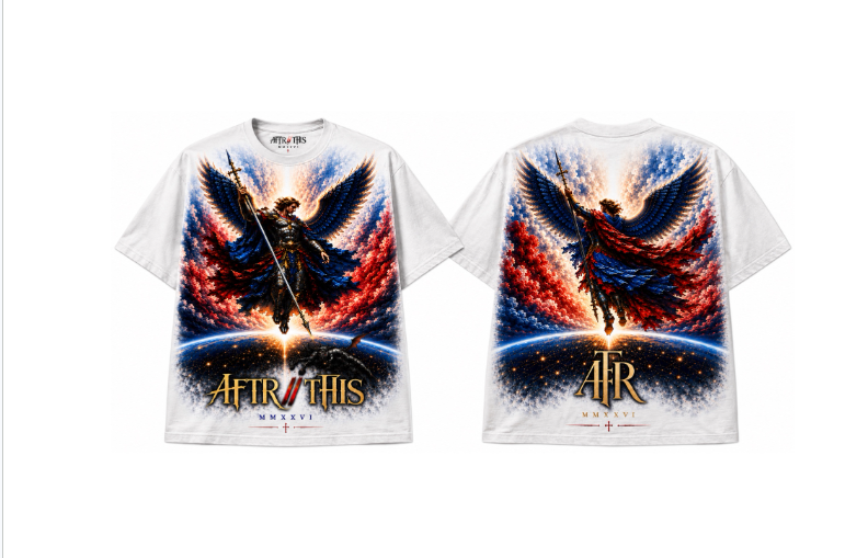AFTR/THIS white celestial angel graphic shirt
