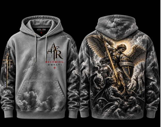 AFTR/THIS gray St. Gabriel graphic hoodie