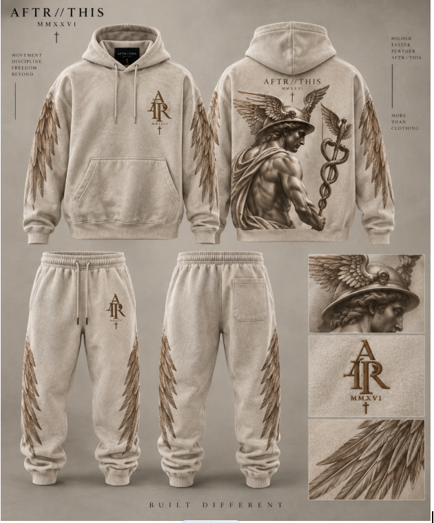 AFTR/THIS stone Mercury winged hoodie and sweatpants set