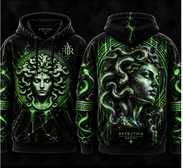 AFTR/THIS black and green Medusa graphic hoodie