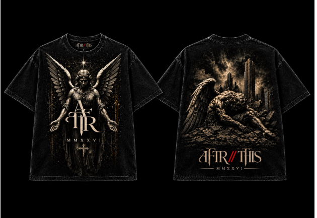 AFTR/THIS black fallen angel graphic shirt